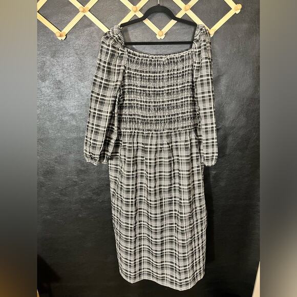 LOFT Black and White Plaid Midi Dress - Picture 2 of 11